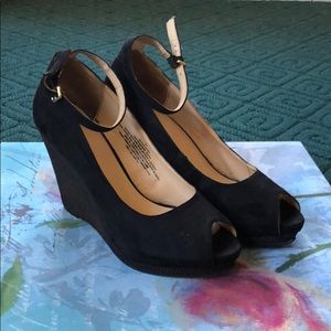 Black Ankle Strap Wedges Open Toe